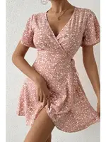 Kısa Kollu Anvelop Mini Kadın Elbise Bella Notte 5503 Pembe