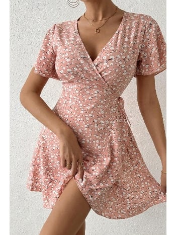 Kısa Kollu Anvelop Mini Kadın Elbise Bella Notte 5503