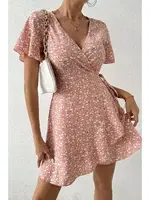 Kısa Kollu Anvelop Mini Kadın Elbise Bella Notte 5503 Pembe farklı açı