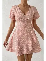 Kısa Kollu Anvelop Mini Kadın Elbise Bella Notte 5503 Pembe görsel 4