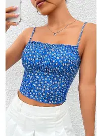 Bella Notte Çiçekli Büzgülü Askılı Kadın Crop Bella Notte 5504