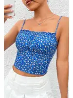 Çiçekli Büzgülü Askılı Kadın Crop Bella Notte 5504 Saks