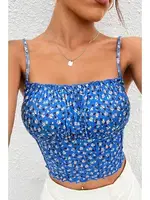 Çiçekli Büzgülü Askılı Kadın Crop Bella Notte 5504 Saks detay görünüm