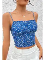 Çiçekli Büzgülü Askılı Kadın Crop Bella Notte 5504 Saks görsel 4