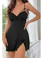 Siyah Dökümlü Yırtmaç Detay Şık Gecelik Bella Notte 15531 Siyah görsel 4