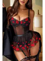 Siyah Dudak Desenli Tasarım Seksi Gecelik Bella Notte 16555 Siyah