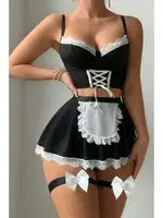 Siyah Fransız Model Hizmetçi Kostüm Bella Notte 17031 Siyah detay görünüm