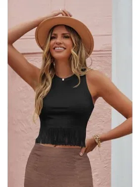 Bella Notte Siyah Kolsuz Saçaklı Atlet Bella Notte A-7500