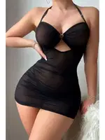 Siyah Transpan Tül Gecelik Bella Notte 15738 Siyah detay görünüm