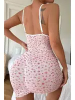 Toz Pembe Çiçek Desenli Mini Fantezi Gecelik Bella Notte 15600 Pembe görsel 4