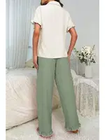 Kruvaze Yaka Fırfırlı Kadın Pijama Takımı Bella Notte 7023 Yeşil detay görünüm