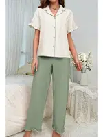 Kruvaze Yaka Fırfırlı Kadın Pijama Takımı Bella Notte 7023 Yeşil farklı açı