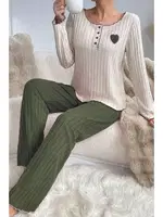 Yeşil Pamuklu Kalp Detaylı Pijama Takımı Bella Notte 7089 Yeşil farklı açı