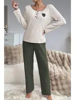 Yeşil Pamuklu Kalp Detaylı Pijama Takımı Bella Notte 7089 Yeşil görsel 4