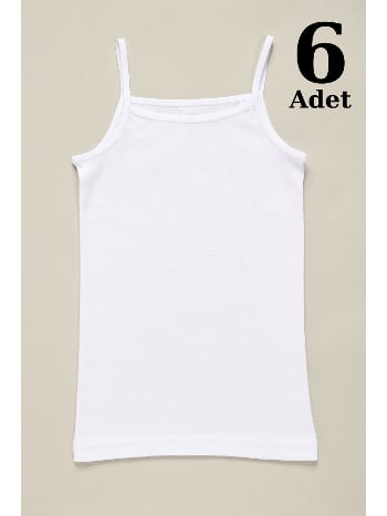 Beyaz 6li Paket Kız Çocuk Atlet İp Askılı %100 Pamuklu Ribana Arma Yıldız 5520 - 6 ADET