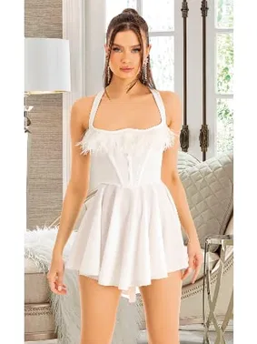 Pink Night Beyaz Boyun Askılı Seksi Mini Elbise Pink Night 3339