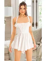 Beyaz Boyun Askılı Seksi Mini Elbise Pink Night 3339 Beyaz