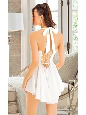 Pink Night Beyaz Boyun Askılı Seksi Mini Elbise Pink Night 3339 - Alternatif Görünüm