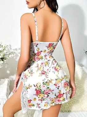 Pink Night Beyaz Dantelli Çiçekli Erotik Gecelik Pink Night 3714 - Alternatif Görünüm