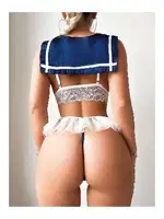 Beyaz Dantelli Fırfırlı Kadın Denizci Kostümü NightLight 3676 Beyaz detay görünüm