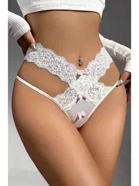 Real Passione Beyaz Dantelli Fiyonklu Erotik Kadın Külot Real Passione 267