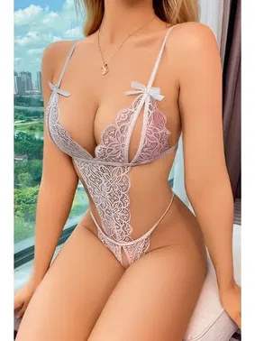 Jesica Bella Beyaz Dantelli İpli Fantezi Body Jesica Bella E-00148 - Alternatif Görünüm