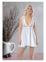 Derin V Yaka Dantelli Kadın Saten Gecelik Sistina M-395 Beyaz görsel 4