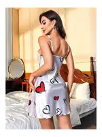 Beyaz Kalp Desenli Saten Mini Fantazi Gecelik NightLight 3646 Beyaz detay görünüm