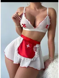 Vonda Wear Beyaz Kenarları Dantel Sütyen Etek Hemşire Kostüm Kıyafeti şık Vonda Wear 52091