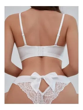 Lily Bianca Beyaz Kurdela Fiyonklı Dantelli Şeritli Kadın Külot