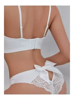 Lily Bianca Beyaz Kurdela Fiyonklı Dantelli Şeritli Kadın Külot - Alternatif Görünüm