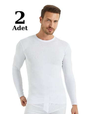 Beyaz Regular Fit Bisiklet Yaka Uzun Kollu Erkek Tişört Arma Yıldız 1189 - 2 ADET