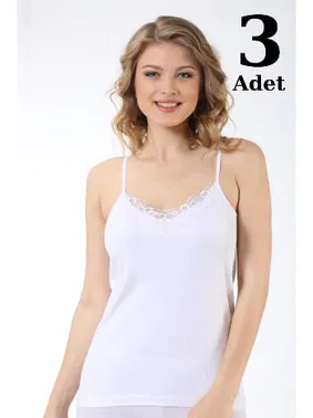 Arma Yıldız Beyaz Ribana Güpürlü İp Askı Kadın Atlet 3lü Paket Arma Yıldız 3306 - 3 ADET