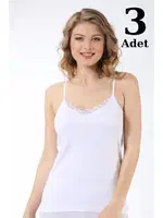 Beyaz Ribana Güpürlü İp Askı Kadın Atlet 3lü Paket Arma Yıldız 3306 - 3 ADET Beyaz