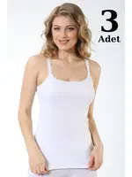 Beyaz Ribana İnce Askı Dantelli Atlet 3lü Paket Arma Yıldız 3331 - 3 ADET Beyaz