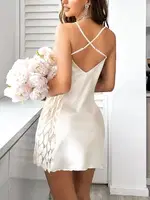 Beyaz Saten Yanları Dantel Fantezi Gecelik Pink Night 3818 Beyaz detay görünüm