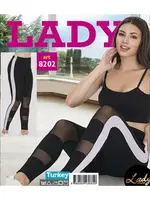 Beyaz Şeritli Transparan Detaylı Lady Tayt 8202 Siyah