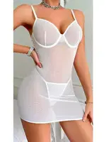 Beyaz Tül Arkası Örgülü Tranparan Gecelik Lily Bianca LB-147 Beyaz detay görünüm