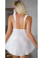 Beyaz Tül Fırfırlı Erotik Fantezi Gecelik Ruselin 2108 detay görünüm