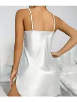 Beyaz Yırtmaçlı Saten Askılı Kadın Gecelik Lily Bianca 454 Beyaz detay görünüm