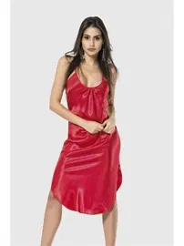 Ahu Lingerie Bihter Kırmızı Uzun Saten Gecelik Ahu 7046