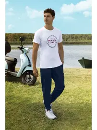 Doreanse Bisiklet Yaka Düğmeli Baskılı Erkek T-Shirt Pijama Takımı Doreanse 4733