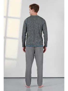 Doreanse Bisiklet Yaka Erkek Gri Desenli Pijama Takımı Doreanse 25K4545 - Alternatif Görünüm