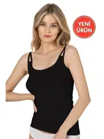 Biyeli Modal Kumaş Esnek Rahat İp Askılı Kadın Atlet Özkan 26765  Siyah görsel 5