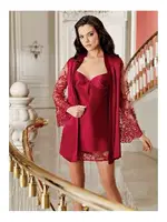 Bordo 2li Saten Dantelli Mini Gecelik Takımı İmaj 4215 Bordo