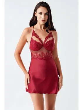 İmaj Bordo 2li Saten Gecelik Takım Tül Dantel Detaylı Transparan İmaj 104 - Alternatif Görünüm