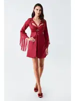 Bordo 2li Saten Gecelik Takım Tül Dantel Detaylı Transparan İmaj 104 Bordo görsel 4