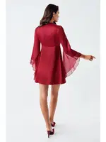 Bordo 2li Saten Gecelik Takım Tül Dantel Detaylı Transparan İmaj 104 Bordo görsel 5