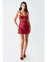 Bordo 2li Saten Gecelik Takım Tül Dantel Detaylı Transparan İmaj 104 Bordo görsel 6