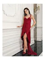 Bordo 2li Saten Gecelik Takımı Transparan Dantel İmaj 3204 Bordo